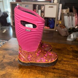 Bogs Classic Flower Stripe Insulated Waterproof Insulated Rain Snow Boots Sz 12